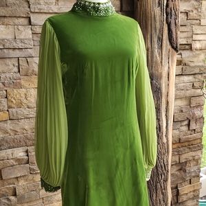 Vintage Kelly Green Velvet Dress